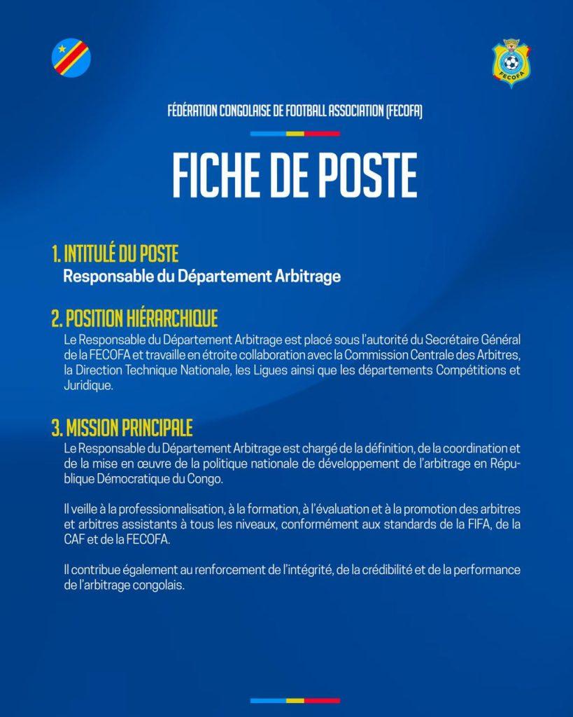 LANCEMENT DU RECRUTEMENT AU POSTE STRATEGIQUE AU SEIN DE LA FECOFA : RESPONSABLE DU DÉPARTEMENT ARBITRAGE